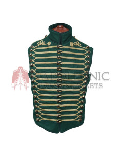 Dull Green Steampunk Hussar Military Waistcoat