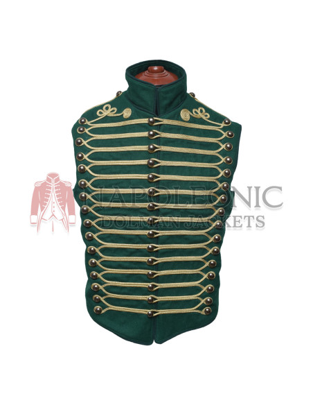 Dull Green Steampunk Hussar Military Waistcoat