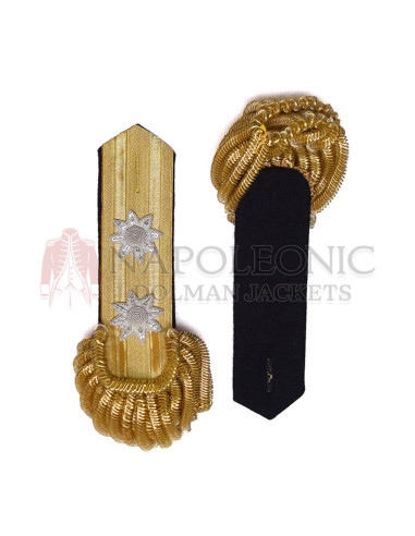 2 Silver Stars Gold Wire Braid Bullion Shoulder Epaulette