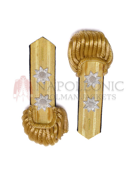 2 Silver Stars Gold Wire Braid Bullion Shoulder Epaulette
