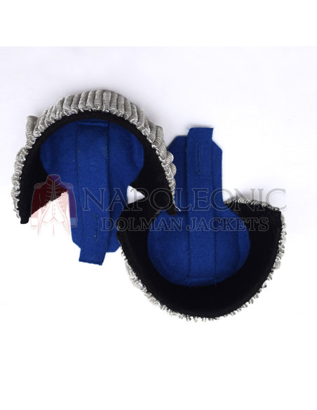 Shoulder Epaulettes Silver Moon with Silver Spiral Fringe