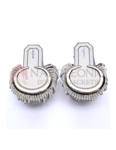 Shoulder Epaulettes Silver Moon with Silver Spiral Fringe