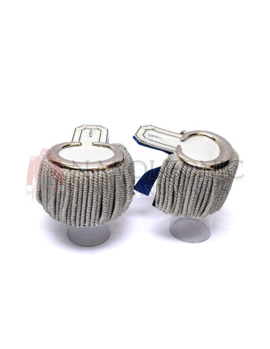 Shoulder Epaulettes Silver Moon with Silver Spiral Fringe