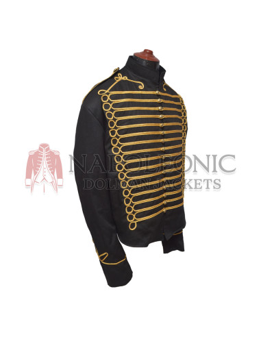 Gold Braid Black Hussar Military Jacket