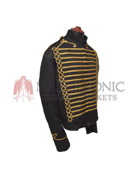 Gold Braid Black Hussar Military Jacket