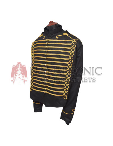 Gold Braid Black Hussar Military Jacket