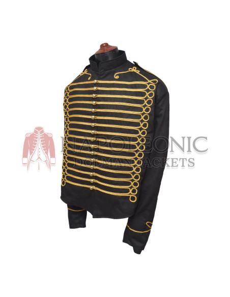 Gold Braid Black Hussar Military Jacket