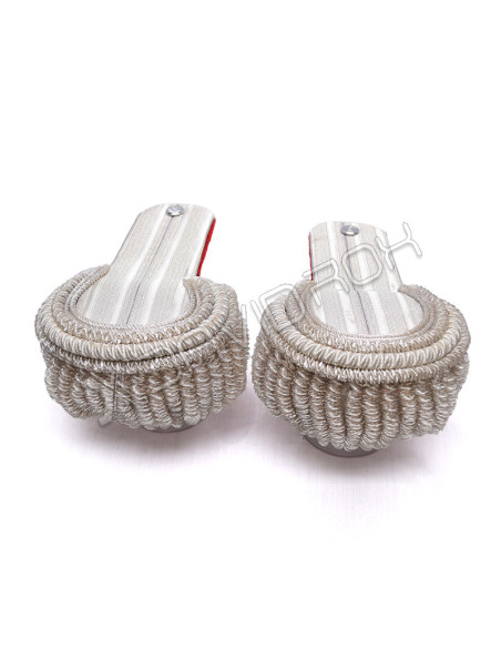 Silver Bullion Shoulder Epaulette Pair Silver Fringe