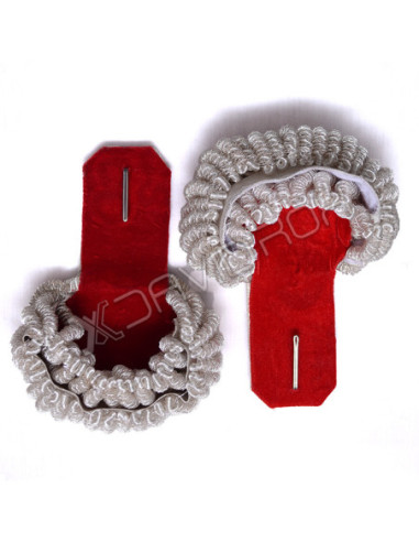 Silver Bullion Shoulder Epaulette Pair Silver Fringe