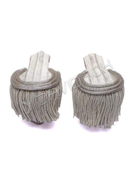 Silver Bullion Shoulders Epaulette Pair Silver Frings