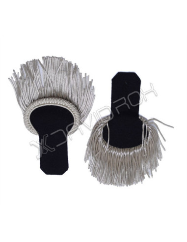Wool Shoulder Epaulette Pair Silver Fringes