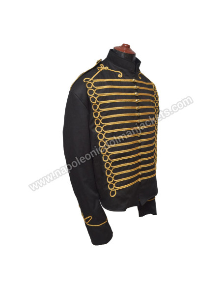 Gold Braid Black Hussar Military Jacket