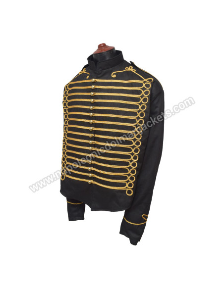 Gold Braid Black Hussar Military Jacket