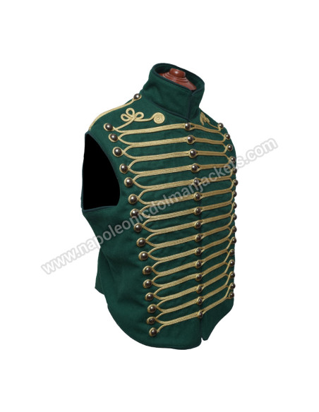 Dull Green Steampunk Hussar Military Waistcoat
